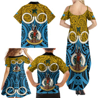 Vanuatu Sanma Province Family Matching Summer Maxi Dress and Hawaiian Shirt Pig Tusk Mix Maori Pattern and Namele Leaf LT03 - Polynesian Pride