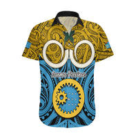 Vanuatu Sanma Province Hawaiian Shirt Pig Tusk Mix Maori Pattern and Namele Leaf LT03 Blue - Polynesian Pride