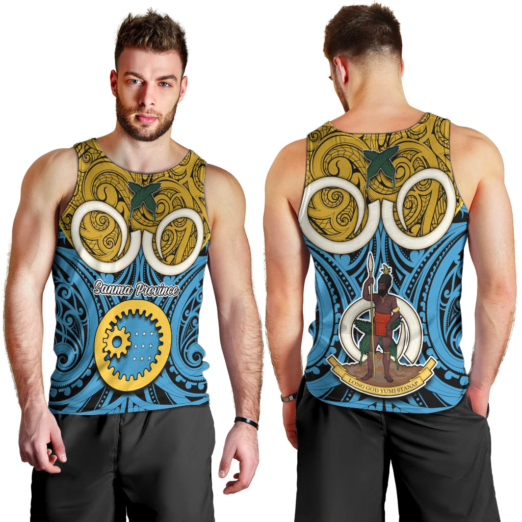 Vanuatu Sanma Province Men Tank Top Pig Tusk Mix Maori Pattern and Namele Leaf LT03 - Polynesian Pride