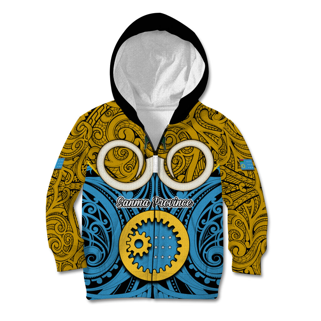 Personalised Vanuatu Sanma Province Kid Hoodie Pig Tusk Mix Maori Pattern and Namele Leaf LT03 Zip Hoodie Blue - Polynesian Pride