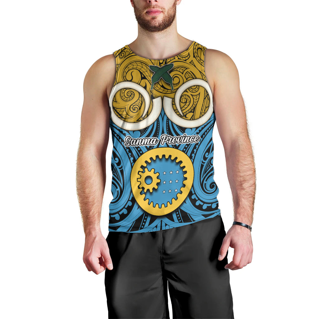 Personalised Vanuatu Sanma Province Men Tank Top Pig Tusk Mix Maori Pattern and Namele Leaf LT03 - Polynesian Pride