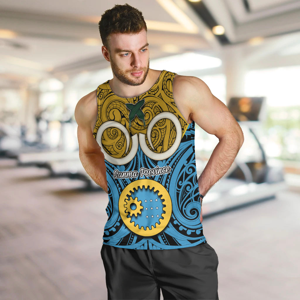 Personalised Vanuatu Sanma Province Men Tank Top Pig Tusk Mix Maori Pattern and Namele Leaf LT03 - Polynesian Pride