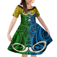 Vanuatu Malampa Province Family Matching Mermaid Dress and Hawaiian Shirt Pig Tusk Mix Maori Pattern and Namele Leaf LT03 Daughter's Dress Yellow - Polynesian Pride