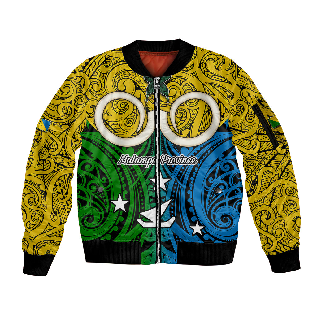 Vanuatu Malampa Province Sleeve Zip Bomber Jacket Pig Tusk Mix Maori Pattern and Namele Leaf LT03 Unisex Yellow - Polynesian Pride