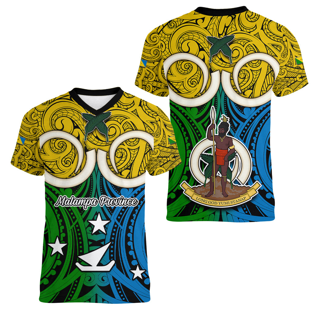 Vanuatu Malampa Province Women V Neck T Shirt Pig Tusk Mix Maori Pattern and Namele Leaf LT03 - Polynesian Pride