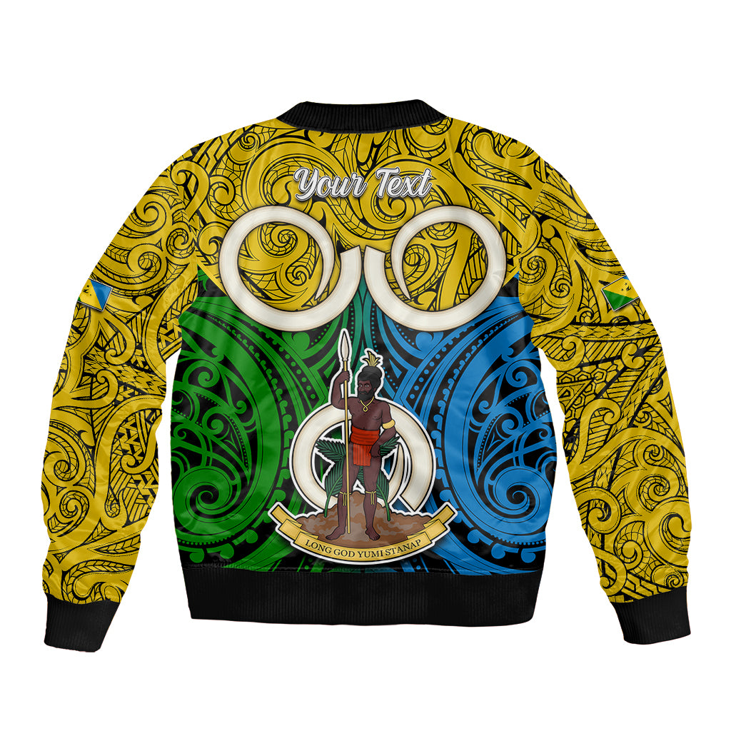 Personalised Vanuatu Malampa Province Bomber Jacket Pig Tusk Mix Maori Pattern and Namele Leaf LT03 - Polynesian Pride