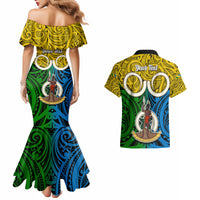 Personalised Vanuatu Malampa Province Couples Matching Mermaid Dress and Hawaiian Shirt Pig Tusk Mix Maori Pattern and Namele Leaf LT03 - Polynesian Pride