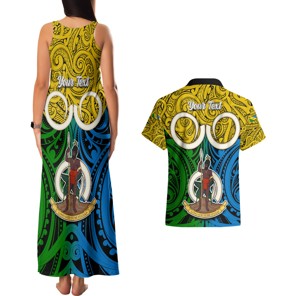 Personalised Vanuatu Malampa Province Couples Matching Tank Maxi Dress and Hawaiian Shirt Pig Tusk Mix Maori Pattern and Namele Leaf LT03 - Polynesian Pride