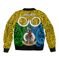Personalised Vanuatu Malampa Province Sleeve Zip Bomber Jacket Pig Tusk Mix Maori Pattern and Namele Leaf LT03 - Polynesian Pride