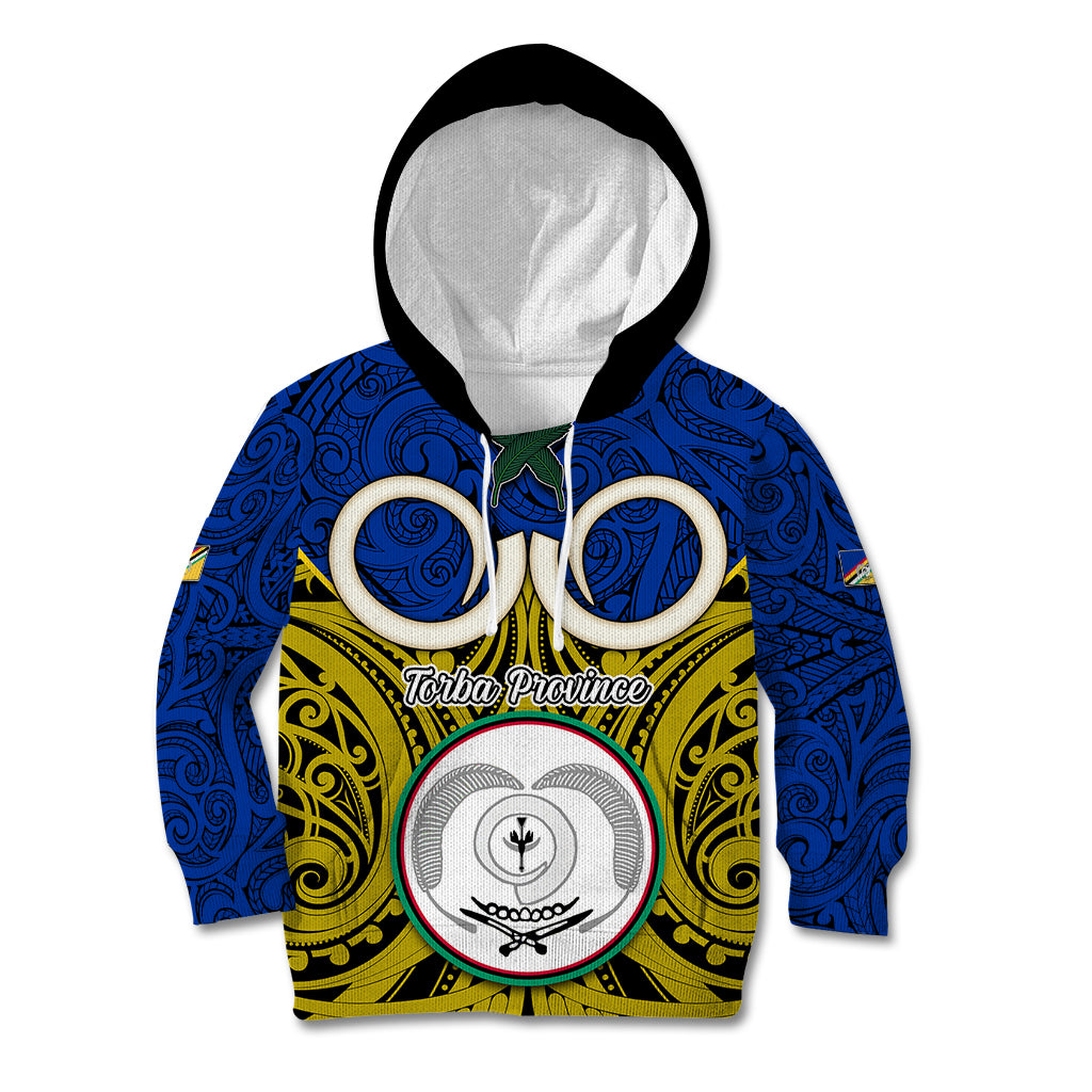 Vanuatu Torba Province Kid Hoodie Pig Tusk Mix Maori Pattern and Namele Leaf LT03 Hoodie Blue - Polynesian Pride