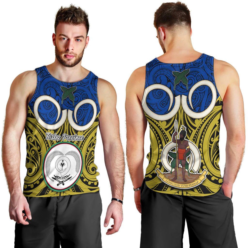 Vanuatu Torba Province Men Tank Top Pig Tusk Mix Maori Pattern and Namele Leaf LT03 - Polynesian Pride