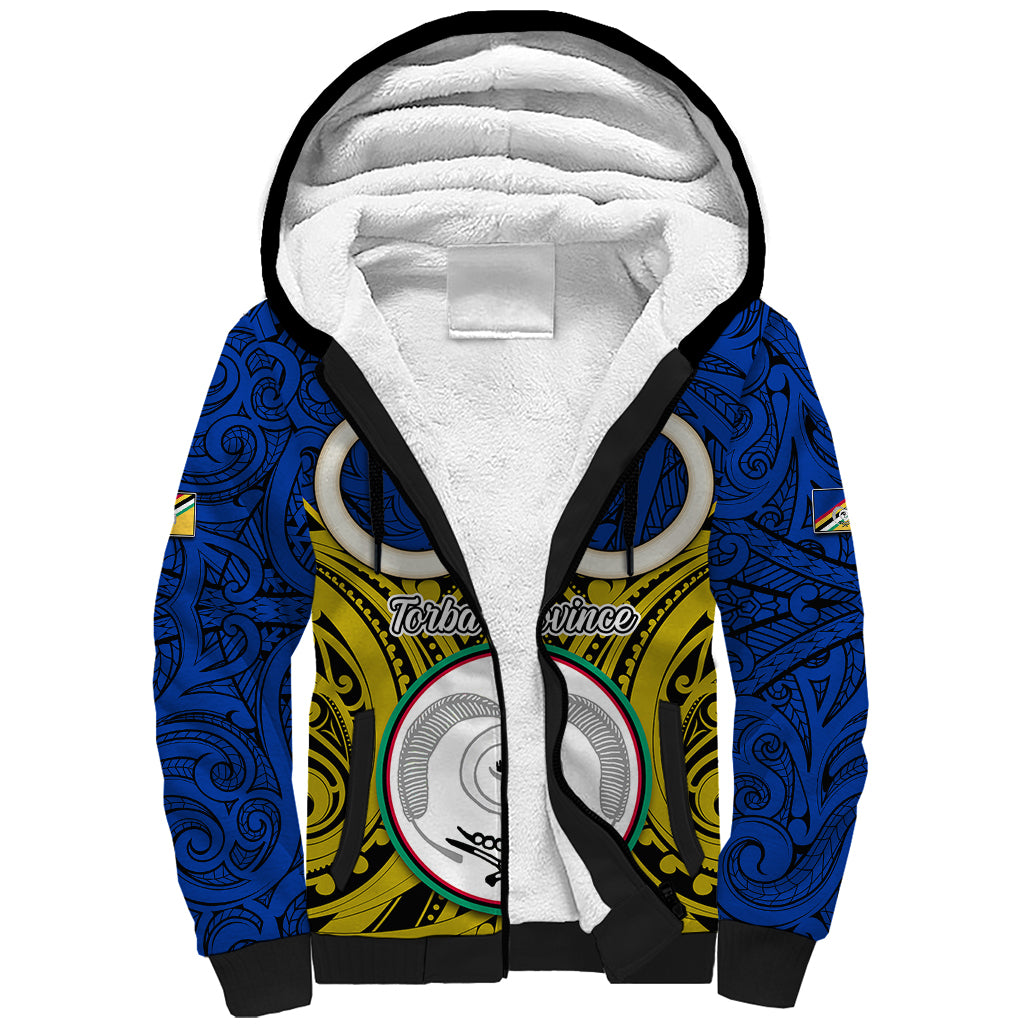 Vanuatu Torba Province Sherpa Hoodie Pig Tusk Mix Maori Pattern and Namele Leaf LT03 Unisex Blue - Polynesian Pride