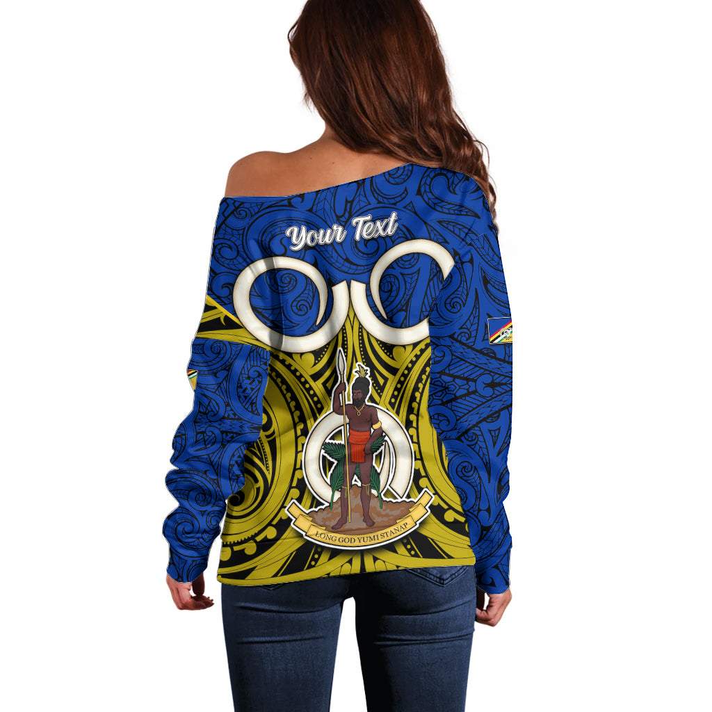 Personalised Vanuatu Torba Province Off Shoulder Sweater Pig Tusk Mix Maori Pattern and Namele Leaf LT03 - Polynesian Pride