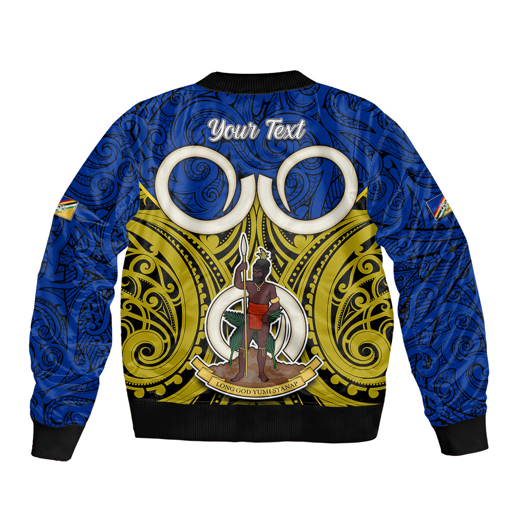 Personalised Vanuatu Torba Province Sleeve Zip Bomber Jacket Pig Tusk Mix Maori Pattern and Namele Leaf LT03 - Polynesian Pride