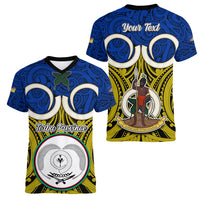 Personalised Vanuatu Torba Province Women V Neck T Shirt Pig Tusk Mix Maori Pattern and Namele Leaf LT03 - Polynesian Pride