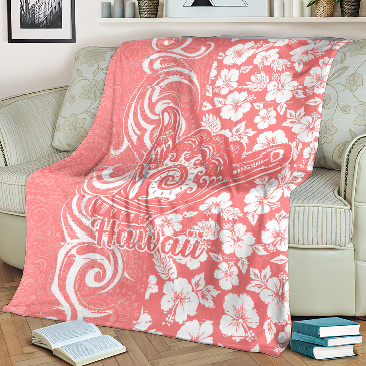 Hawaii Kauai Island Blanket Hibiscus Pattern Seamless Tribal Simple Pink Pastel LT03 - Polynesian Pride