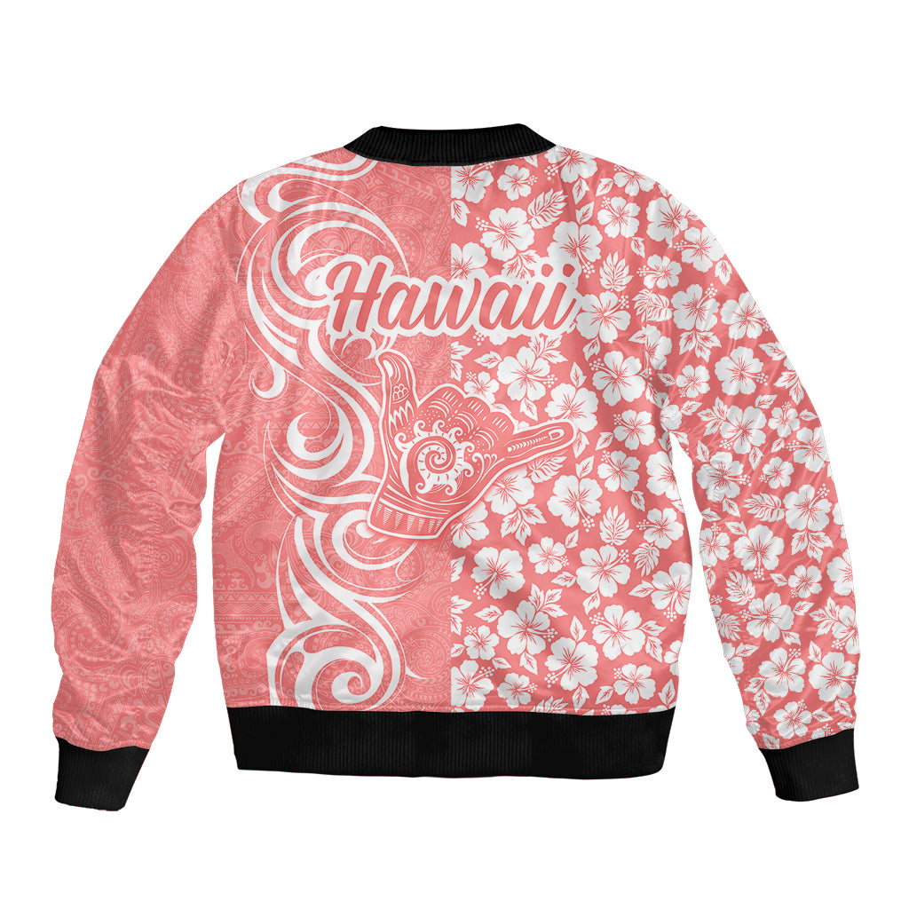 Hawaii Kauai Island Bomber Jacket Hibiscus Pattern Seamless Tribal Simple Pink Pastel LT03 - Polynesian Pride
