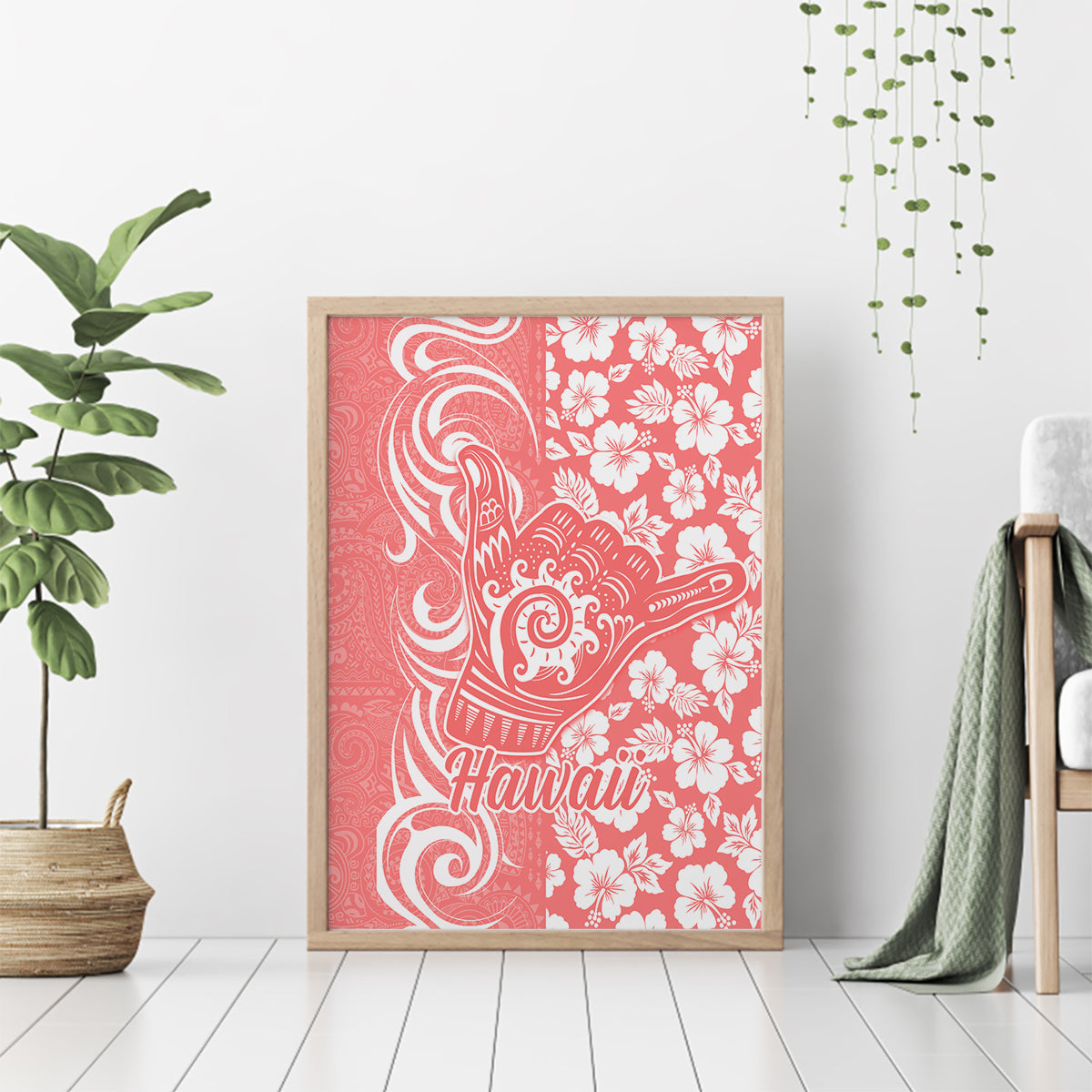 Hawaii Kauai Island Canvas Wall Art Hibiscus Pattern Seamless Tribal Simple Pink Pastel LT03 - Polynesian Pride