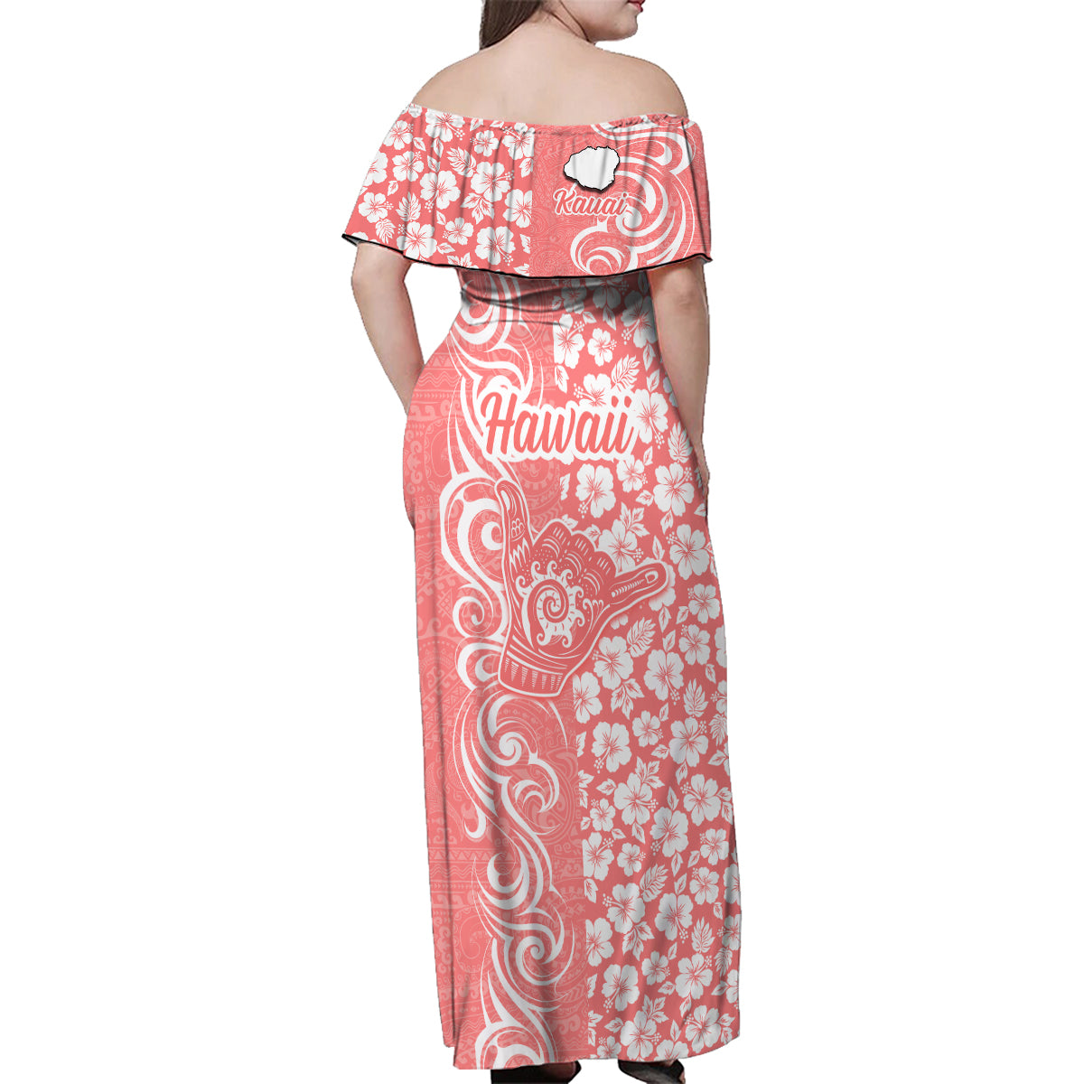 Hawaii Kauai Island Family Matching Off Shoulder Maxi Dress and Hawaiian Shirt Hibiscus Pattern Seamless Tribal Simple Pink Pastel LT03 - Polynesian Pride