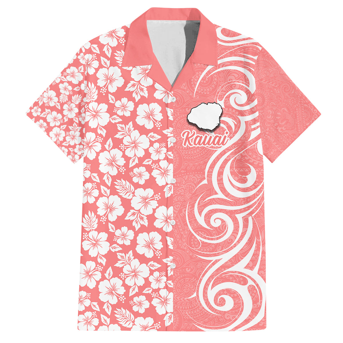 Hawaii Kauai Island Family Matching Summer Maxi Dress and Hawaiian Shirt Hibiscus Pattern Seamless Tribal Simple Pink Pastel LT03 Dad's Shirt - Short Sleeve Pink - Polynesian Pride