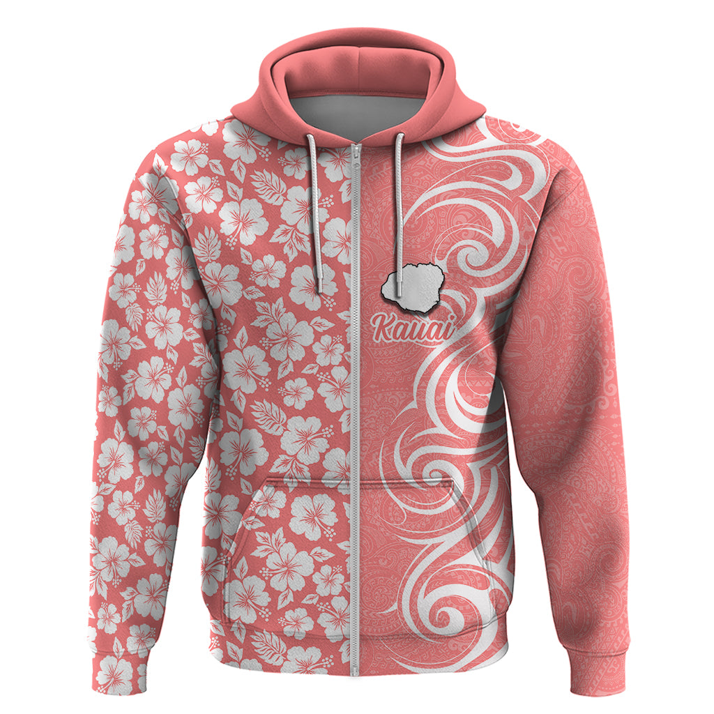 Hawaii Kauai Island Hoodie Hibiscus Pattern Seamless Tribal Simple Pink Pastel LT03 Zip Hoodie Pink - Polynesian Pride