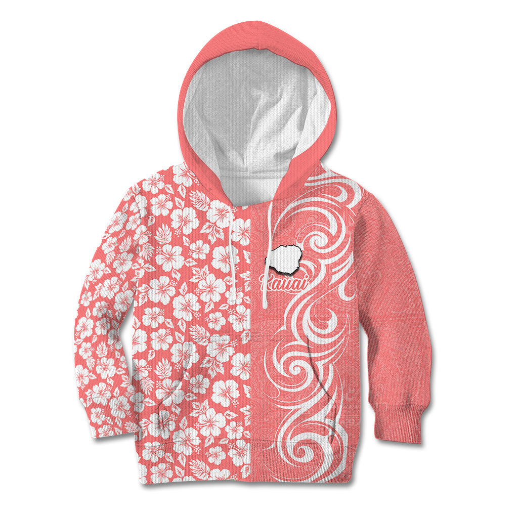 Hawaii Kauai Island Kid Hoodie Hibiscus Pattern Seamless Tribal Simple Pink Pastel LT03 Pink - Polynesian Pride