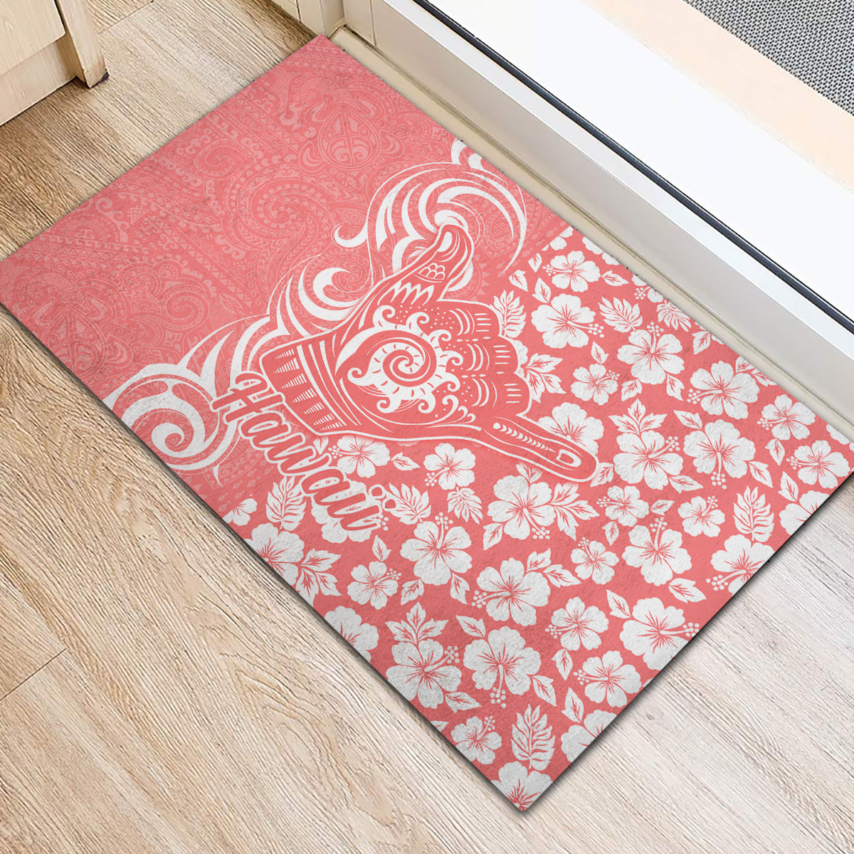 Hawaii Kauai Island Rubber Doormat Hibiscus Pattern Seamless Tribal Simple Pink Pastel LT03 - Polynesian Pride