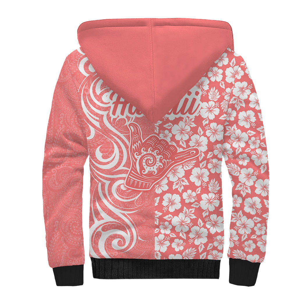 Hawaii Kauai Island Sherpa Hoodie Hibiscus Pattern Seamless Tribal Simple Pink Pastel LT03 - Polynesian Pride