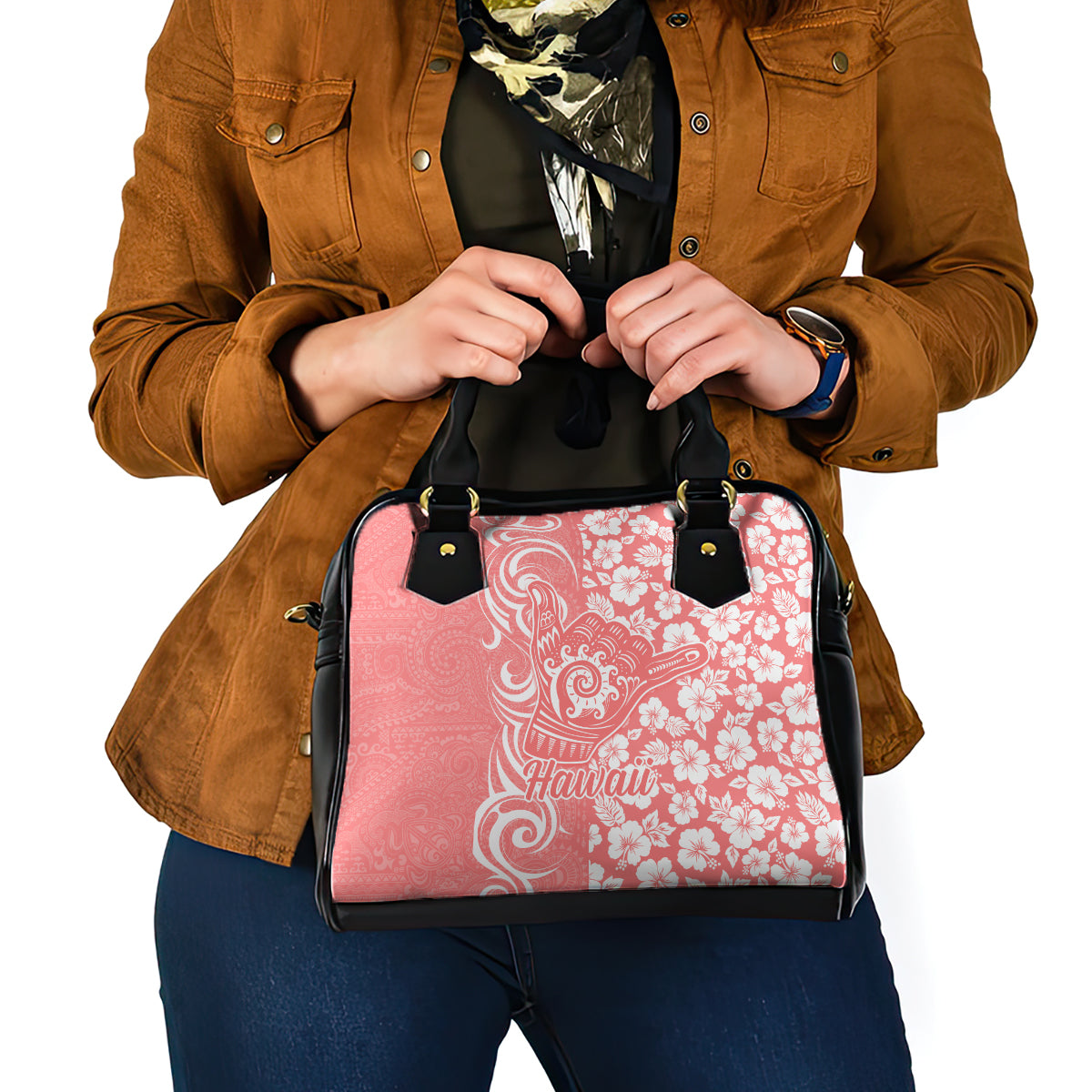 Hawaii Kauai Island Shoulder Handbag Hibiscus Pattern Seamless Tribal Simple Pink Pastel LT03 - Polynesian Pride