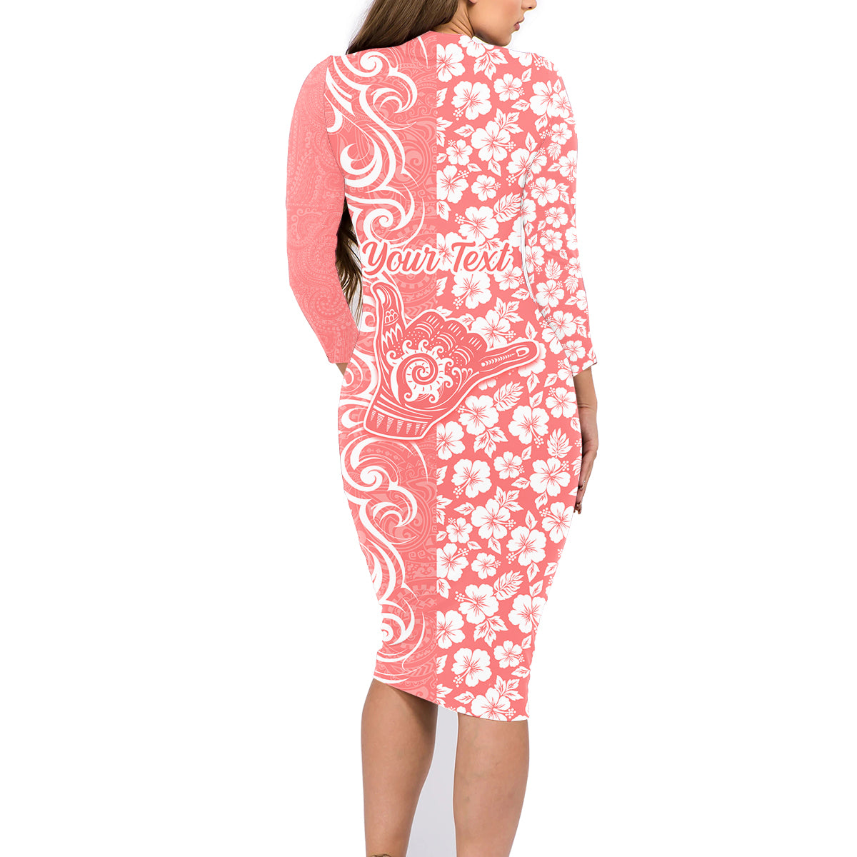 Custom Hawaii Kauai Island Family Matching Long Sleeve Bodycon Dress and Hawaiian Shirt Hibiscus Pattern Seamless Tribal Simple Pink Pastel LT03 - Polynesian Pride