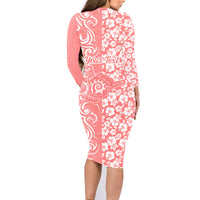 Custom Hawaii Kauai Island Family Matching Long Sleeve Bodycon Dress and Hawaiian Shirt Hibiscus Pattern Seamless Tribal Simple Pink Pastel LT03 - Polynesian Pride