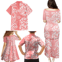 Custom Hawaii Kauai Island Family Matching Puletasi Dress and Hawaiian Shirt Hibiscus Pattern Seamless Tribal Simple Pink Pastel LT03 - Polynesian Pride