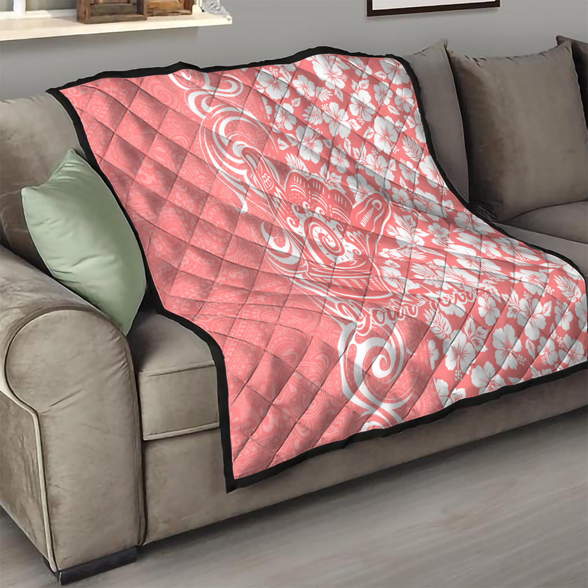 Custom Hawaii Kauai Island Quilt Hibiscus Pattern Seamless Tribal Simple Pink Pastel LT03 - Polynesian Pride