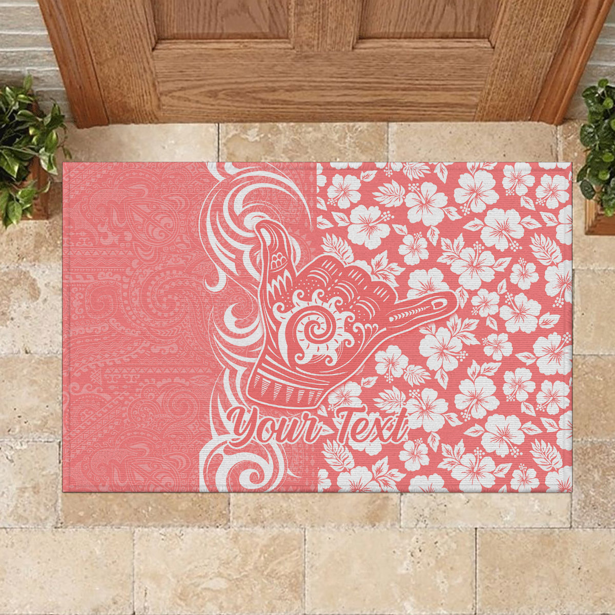 Custom Hawaii Kauai Island Rubber Doormat Hibiscus Pattern Seamless Tribal Simple Pink Pastel LT03 - Polynesian Pride