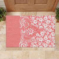 Custom Hawaii Kauai Island Rubber Doormat Hibiscus Pattern Seamless Tribal Simple Pink Pastel LT03 - Polynesian Pride