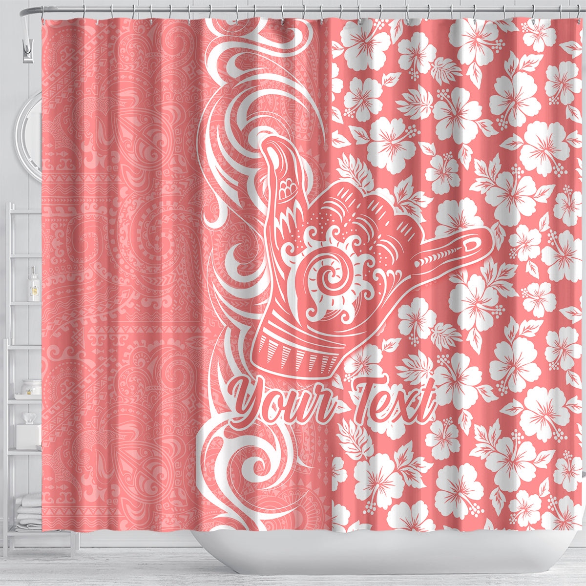 Custom Hawaii Kauai Island Shower Curtain Hibiscus Pattern Seamless Tribal Simple Pink Pastel LT03 - Polynesian Pride