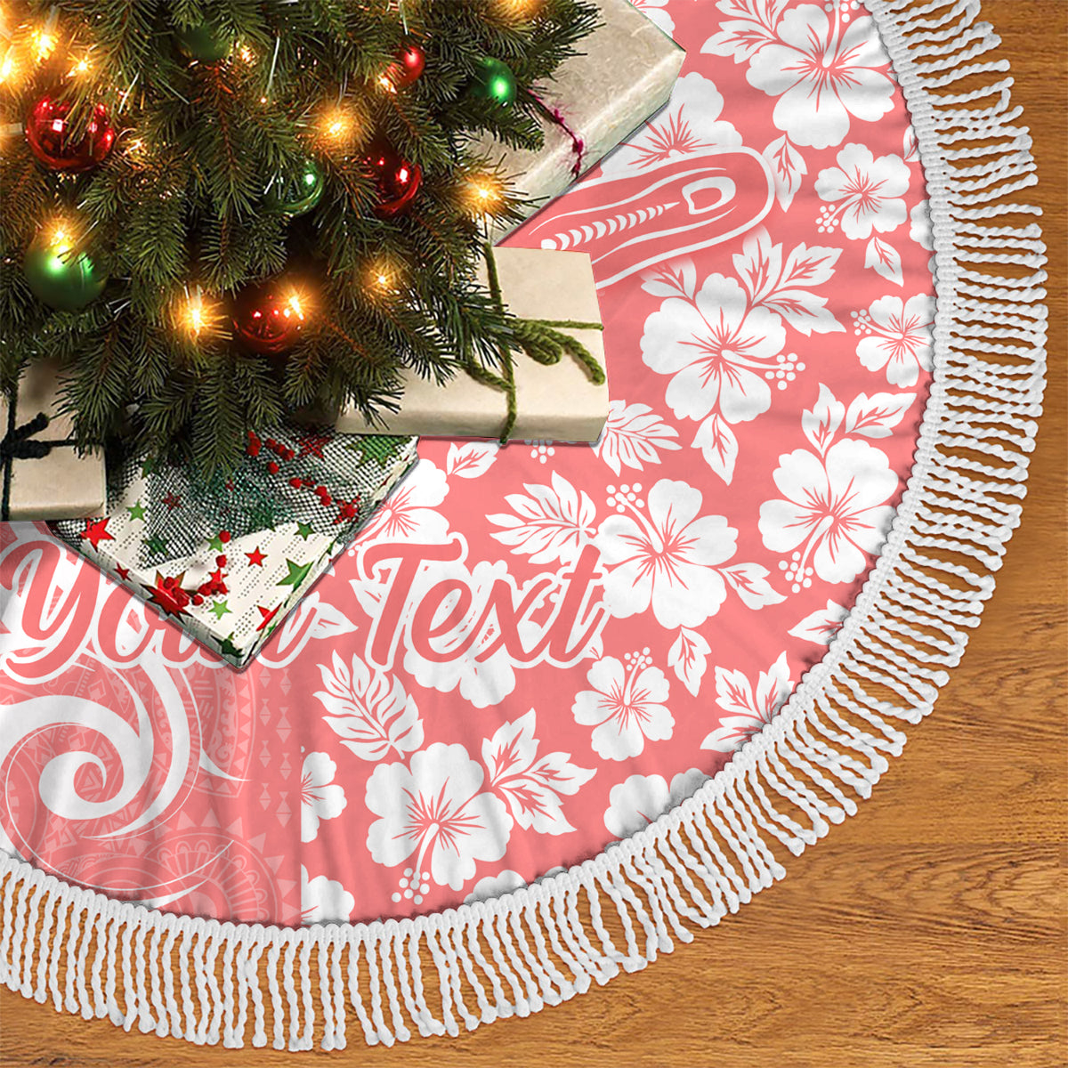 Custom Hawaii Kauai Island Tree Skirt Hibiscus Pattern Seamless Tribal Simple Pink Pastel LT03 - Polynesian Pride