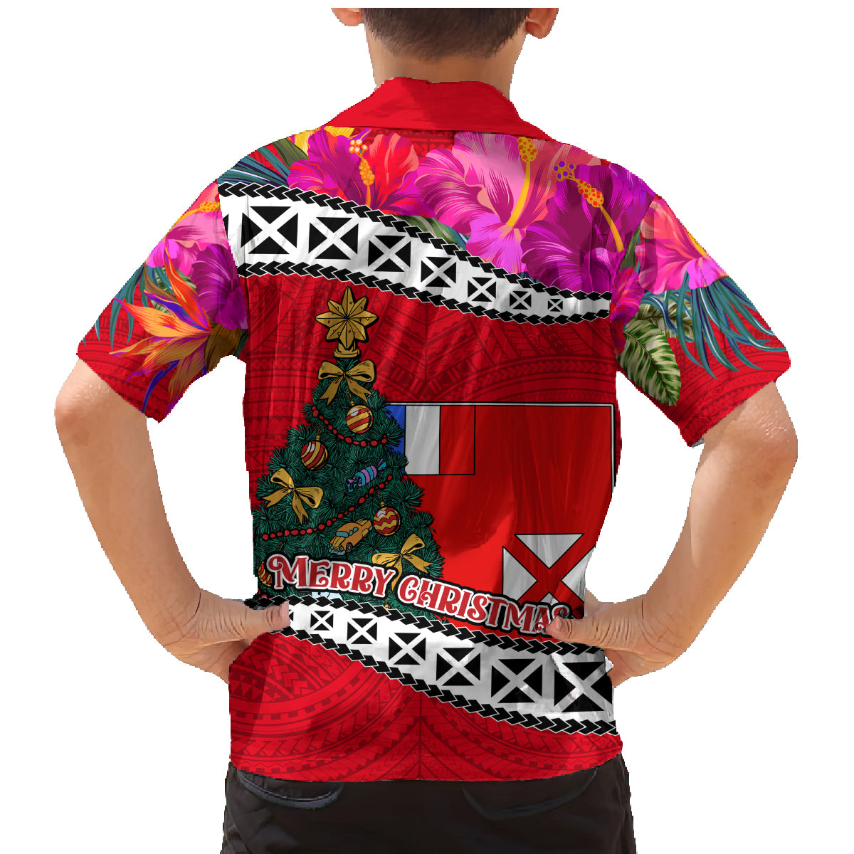 Wallis and Futuna Christmas Family Matching Mermaid Dress and Hawaiian Shirt Santa Claus Holding Coat of Arms Polynesian Xmas Style LT03 - Polynesian Pride