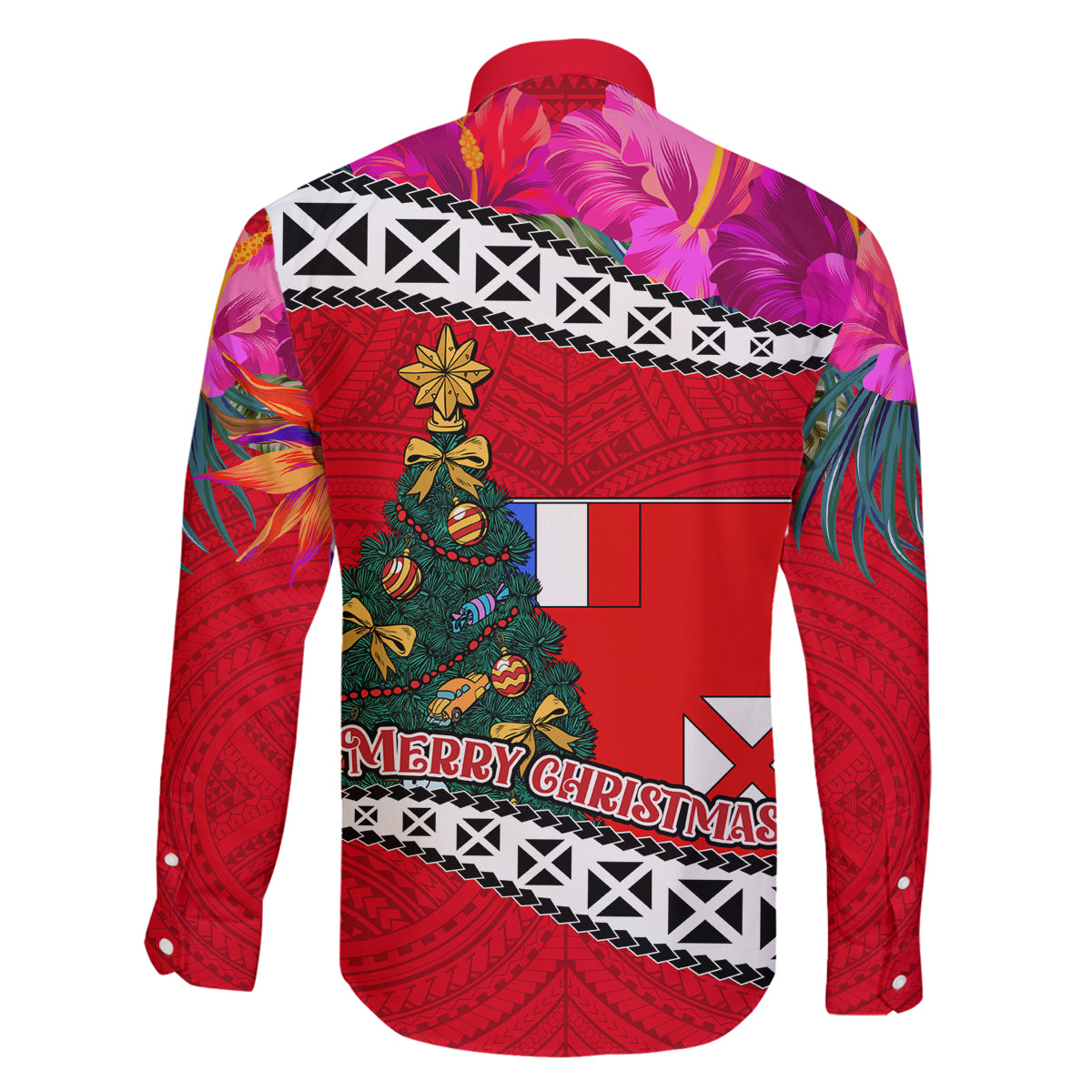 Wallis and Futuna Christmas Family Matching Off Shoulder Long Sleeve Dress and Hawaiian Shirt Santa Claus Holding Coat of Arms Polynesian Xmas Style LT03 - Polynesian Pride