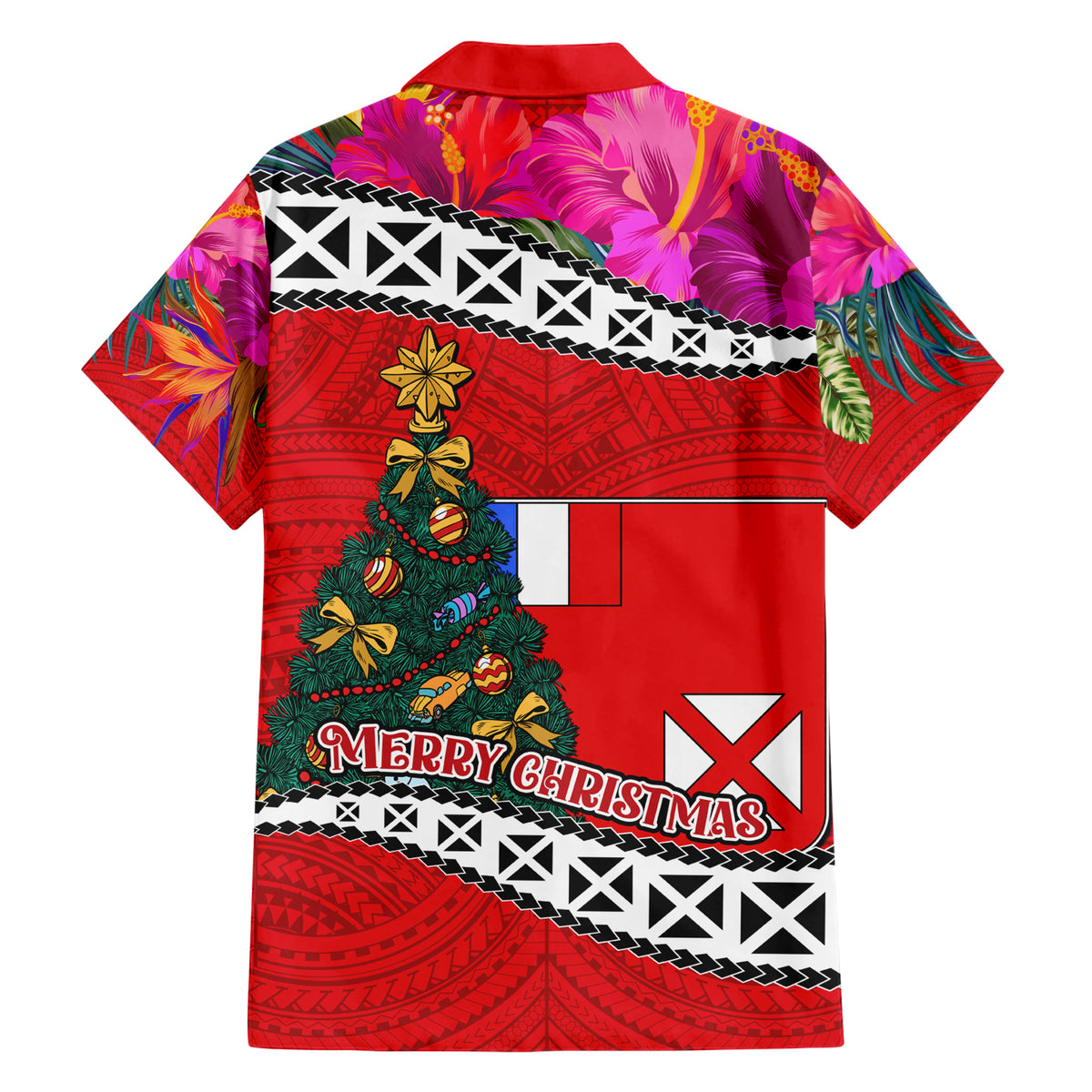 Wallis and Futuna Christmas Family Matching Short Sleeve Bodycon Dress and Hawaiian Shirt Santa Claus Holding Coat of Arms Polynesian Xmas Style LT03 - Polynesian Pride