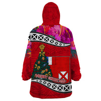 Wallis and Futuna Christmas Wearable Blanket Hoodie Santa Claus Holding Coat of Arms Polynesian Xmas Style LT03 - Polynesian Pride