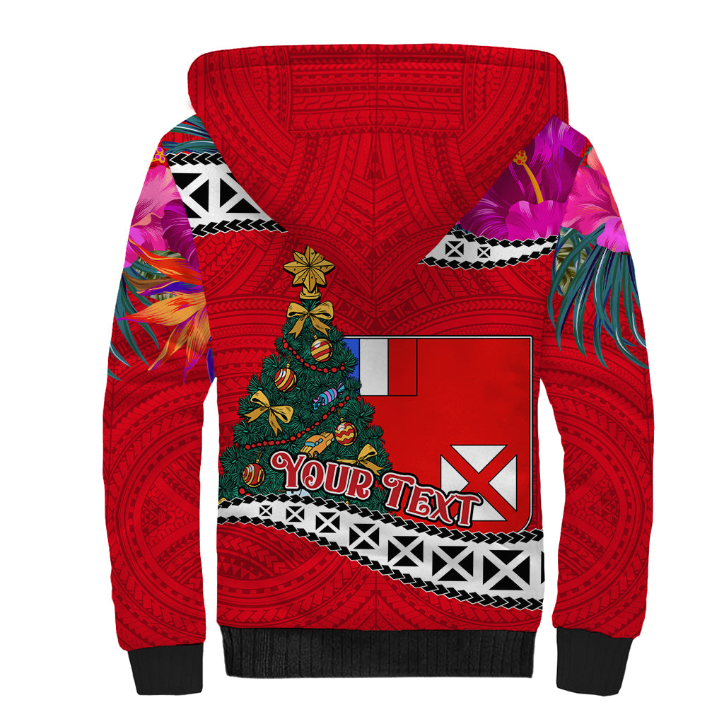 Custom Wallis and Futuna Christmas Sherpa Hoodie Santa Claus Holding Coat of Arms Polynesian Xmas Style LT03 - Polynesian Pride