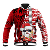 Mele Kalikimaka Hawaii Christmas Baseball Jacket Santa Claus Kakau Tribal Mix Polynesia Tattoo LT03 Unisex Red - Polynesian Pride