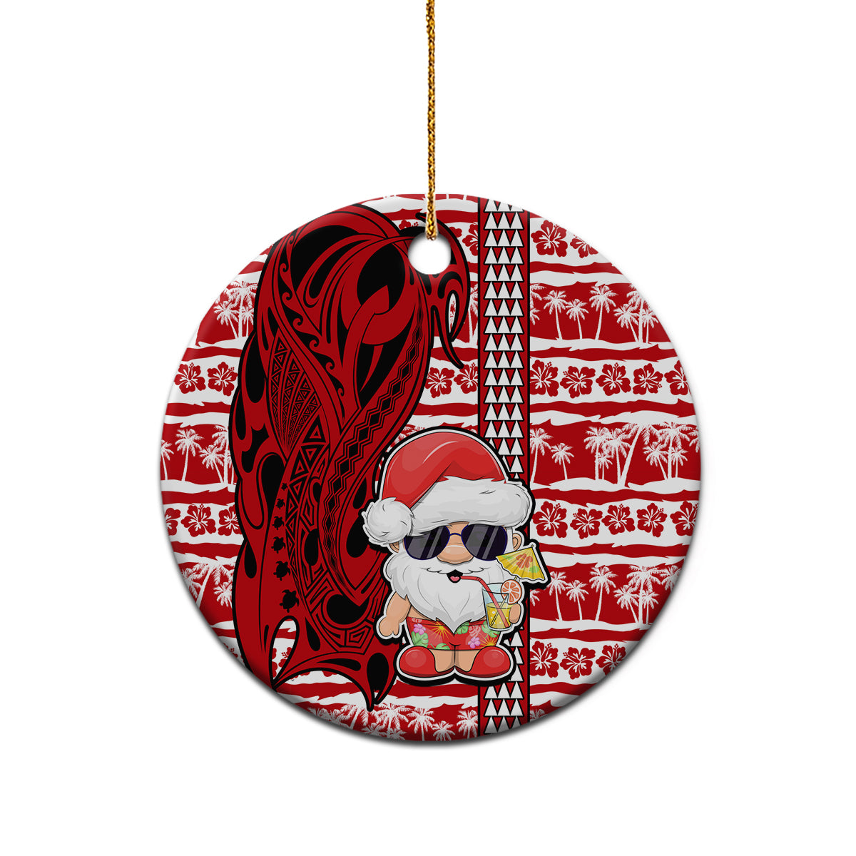 Mele Kalikimaka Hawaii Christmas Ceramic Ornament Santa Claus Kakau Tribal Mix Polynesia Tattoo LT03 - Polynesian Pride