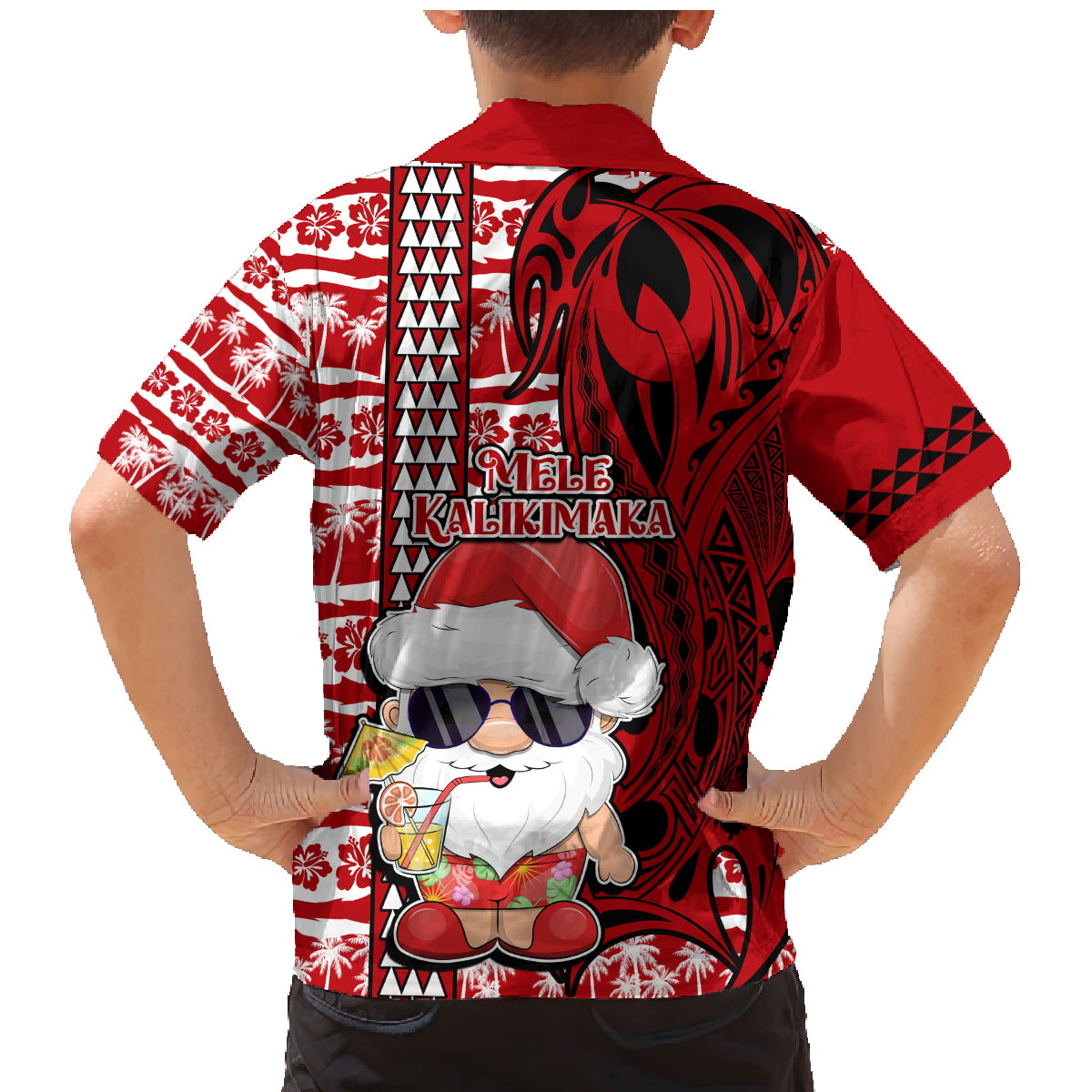 Mele Kalikimaka Hawaii Christmas Family Matching Mermaid Dress and Hawaiian Shirt Santa Claus Kakau Tribal Mix Polynesia Tattoo LT03 - Polynesian Pride