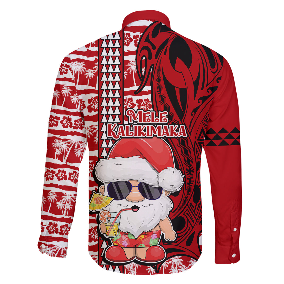 Mele Kalikimaka Hawaii Christmas Family Matching Off Shoulder Long Sleeve Dress and Hawaiian Shirt Santa Claus Kakau Tribal Mix Polynesia Tattoo LT03 - Polynesian Pride