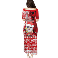 Mele Kalikimaka Hawaii Christmas Family Matching Puletasi Dress and Hawaiian Shirt Santa Claus Kakau Tribal Mix Polynesia Tattoo LT03 - Polynesian Pride