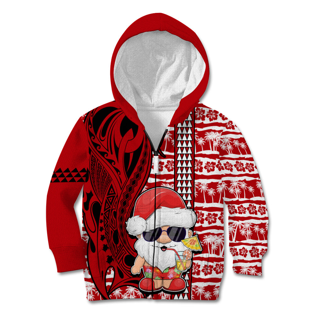 Mele Kalikimaka Hawaii Christmas Kid Hoodie Santa Claus Kakau Tribal Mix Polynesia Tattoo LT03 Zip Hoodie Red - Polynesian Pride