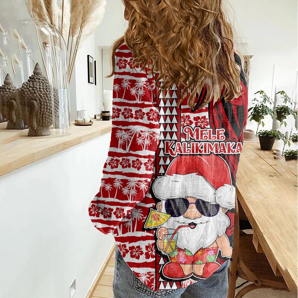Mele Kalikimaka Hawaii Christmas Women Casual Shirt Santa Claus Kakau Tribal Mix Polynesia Tattoo LT03 - Polynesian Pride