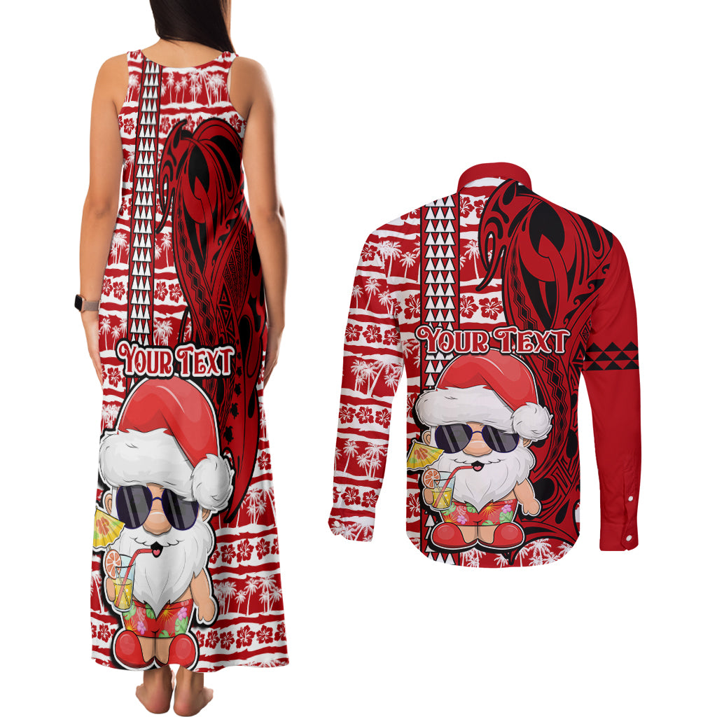 Custom Mele Kalikimaka Hawaii Christmas Couples Matching Tank Maxi Dress and Long Sleeve Button Shirt Santa Claus Kakau Tribal Mix Polynesia Tattoo LT03 - Polynesian Pride